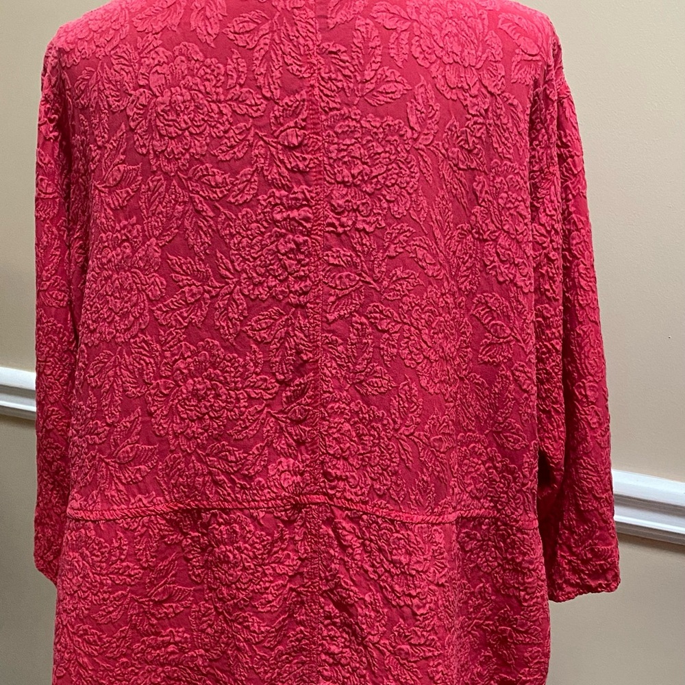 Red, light-weight silk, button-down top - image 2